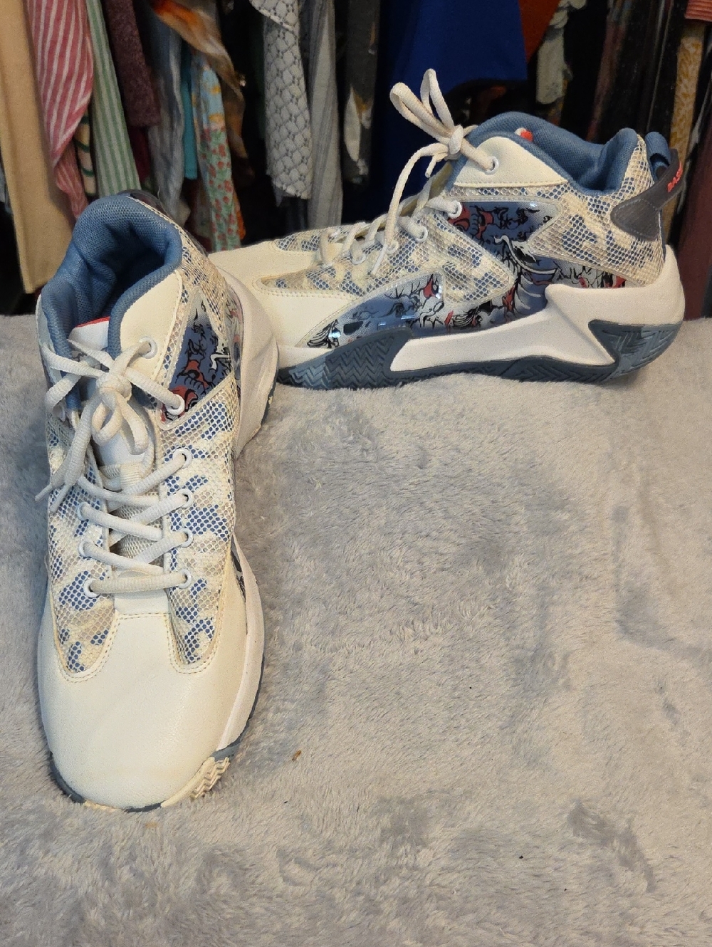 Kids White and Blue Athletic Sneakers - Youth Sports Shoes